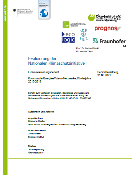 Cover of the publication "Evaluierung der Nationalen Klimaschutzinitiative Einzelevaluierungsbericht Kommunale Energieeffizienz-Netzwerke, Förderjahre 2015-2019"