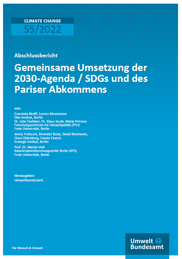 Cover of the report "Gemeinsame Umsetzung der 2030-Agenda / SDGs und des Pariser Abkommens"