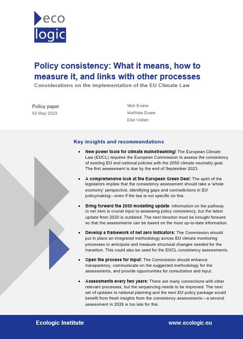 Ecologic Report - Policy consistency: What it means, how to measure it, and links with other processes