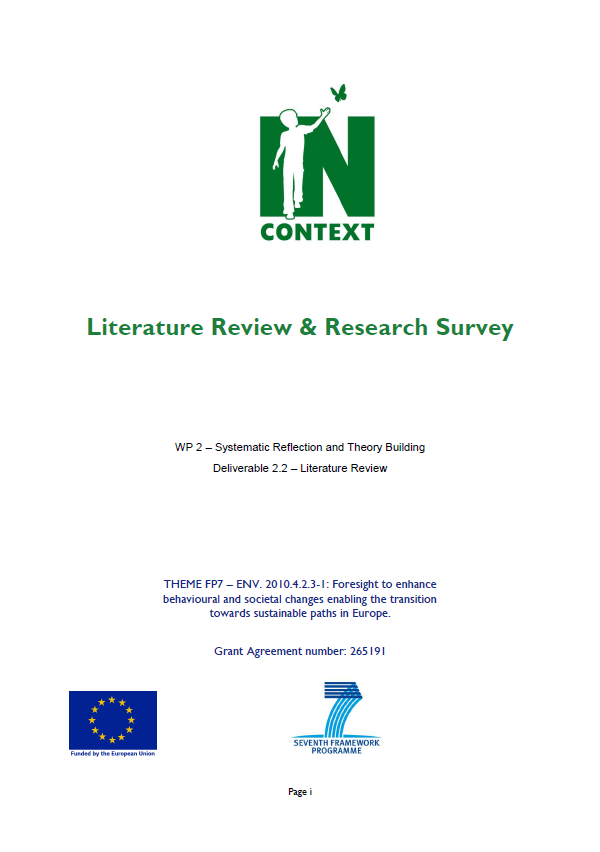 Cover page of a deliverable titled "Literature Review & Research Survey" under the INCONTEXT project, funded by the European Union's Seventh Framework Programme.