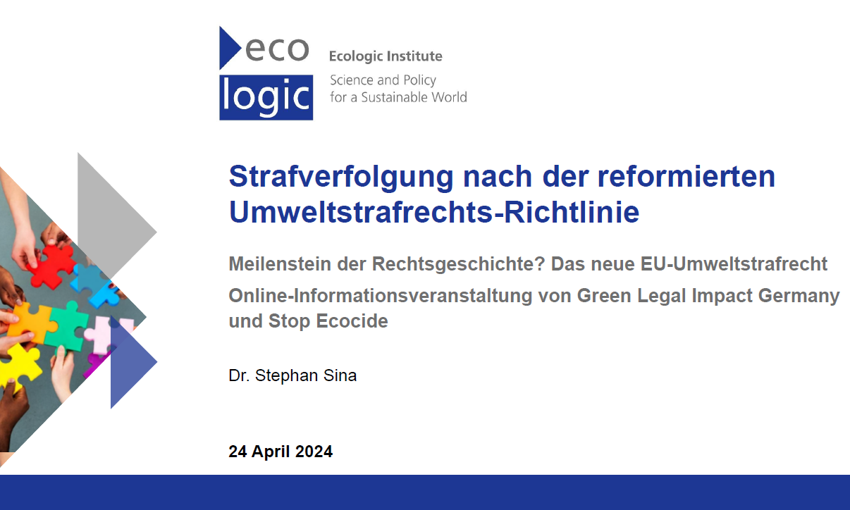 1st slide of sina's presentation on "Prosecution under the amended Environmental Crime Directive"