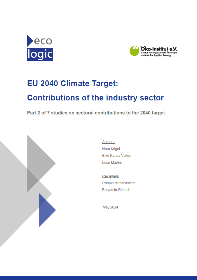 Cover of the report "EU 2040 Climate Target: Contributions of the industry sector"