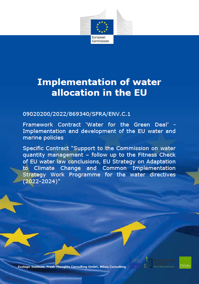 Cover of the report "Implementation of water allocation in the EU" for the European Commission