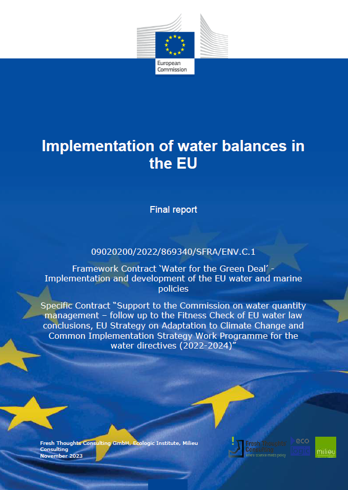 Cover of the EU report "Implementation of water balances in the EU"