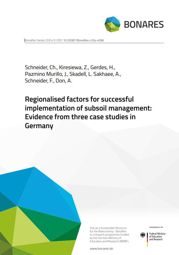 A report cover with the title “Regionalised factors for successful implementation of subsoil management: Evidence from three case studies in Germany.”