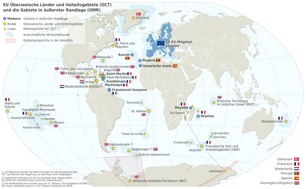 Map of the EU - Overseas Countries and Territories (OCT) and Outermost Regions (OMR). This map shows the territorial scope of the Treaties of the EU as specified by Article 52 of the Treaty on European Union and Article 355 of the Treaty on the Functioning of the European Union. (2004)