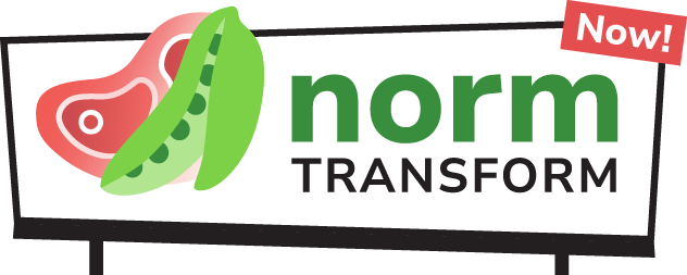 Billboard showing a steak and peas, saying NormTransform Now!