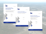 Three reports from Ecologic Institute on implementing the EU Methane Regulation, titled "Tasks and resources needed at the national level," "Governance at the national level," and "Penalties and selected legal issues," displayed over an aerial view of a landscape.